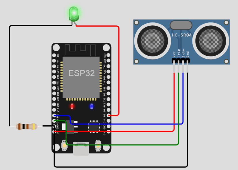 Encender led con un sensor ultrasónico en ESP32