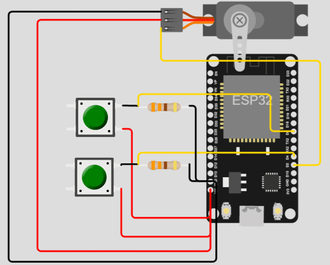 Girar servo en ESP32 con dos pulsadores