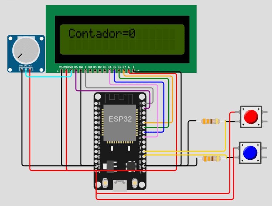 Insertar datos en un Display LCD con pulsadores en ESP32