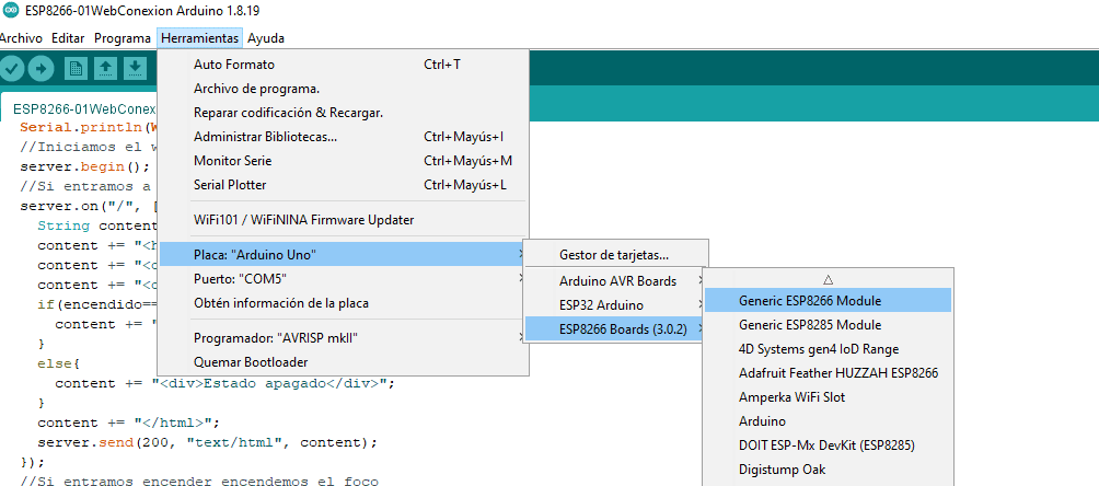 Seleccionamos la placa ESP8266 Module