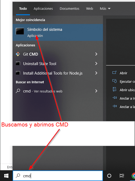 Abrimos el CMD (Interprete de comandos)