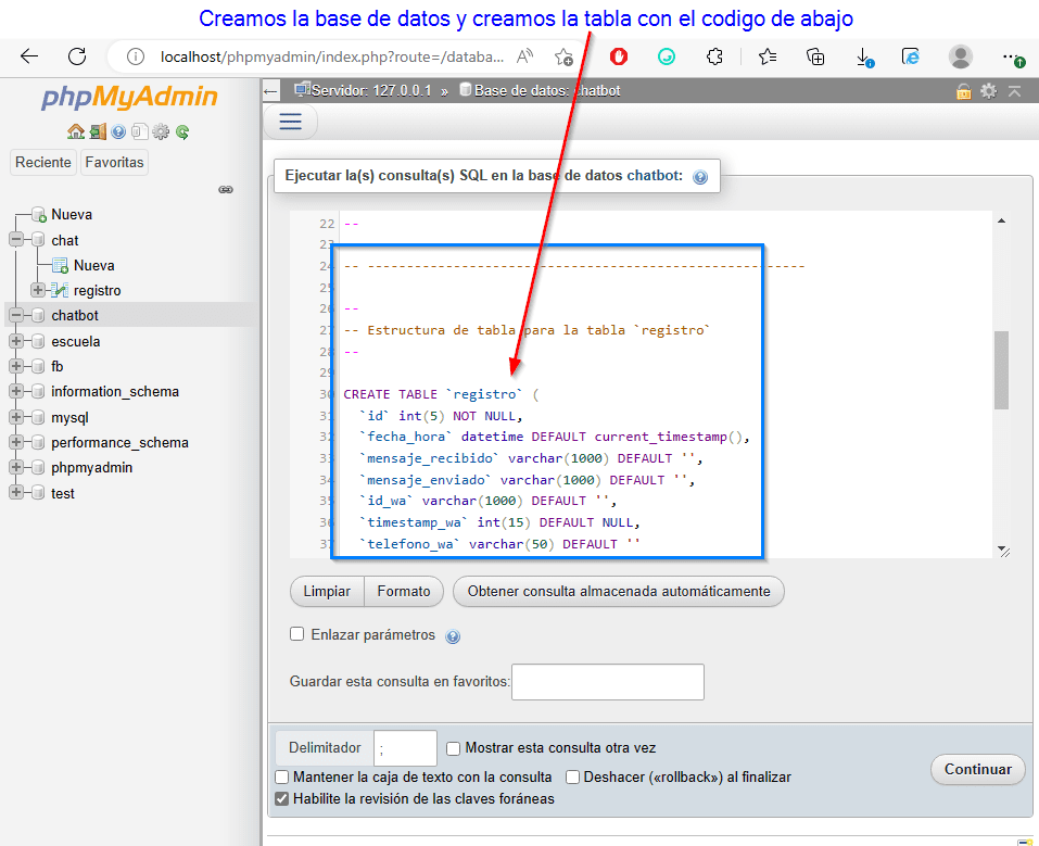 Guardar la conversación en una Base de Datos