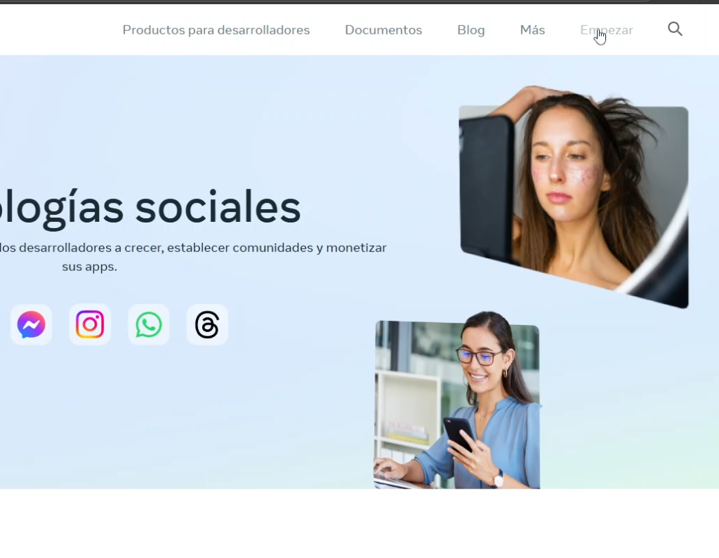 Vamos a https://developers.facebook.com/ y damos click en empezar