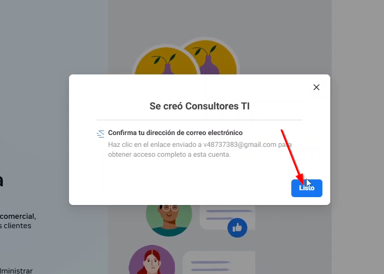 Ya está creada nuestra cuenta comercial de meta ahora damos click en Listo