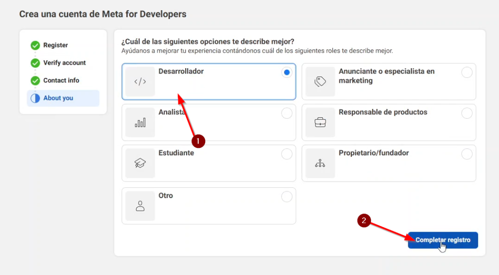 Seleccionamos cualquiera opción y damos click en continuar