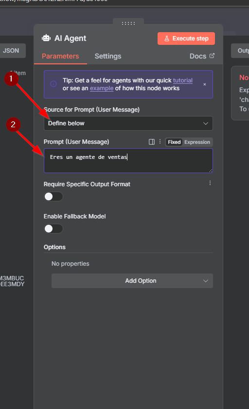 Damos click en definir abajo y definimos el prompt de la IA